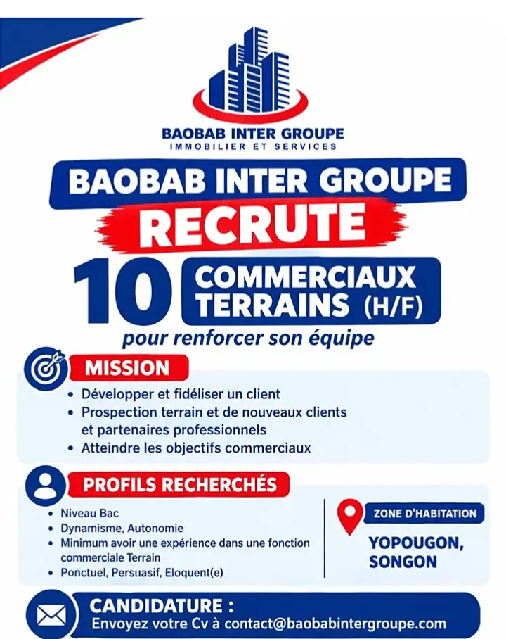 RECRUTEMENT DES COMMERCIAUX (H/F)
