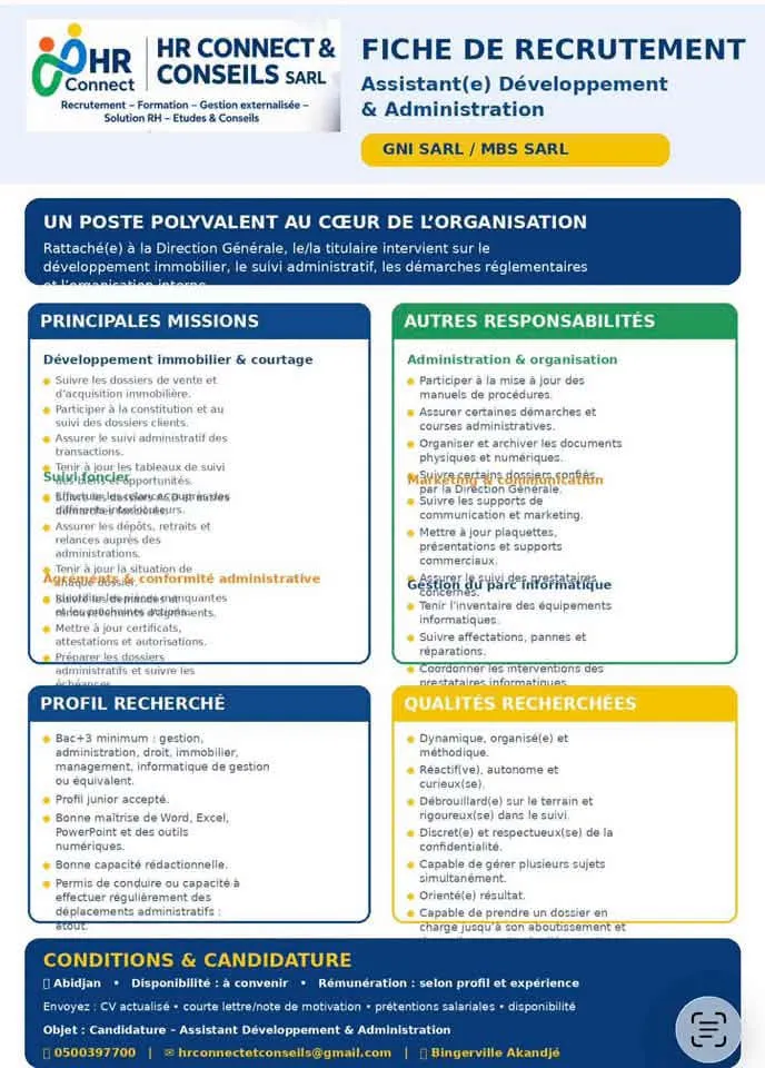 RECRUTEMENT ASSISTANT DEVELOPPEMENT (H/F)