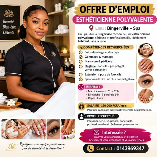 OFFRE D’EMPLOI – ESTHÉTICIENNE POLYVALENTE