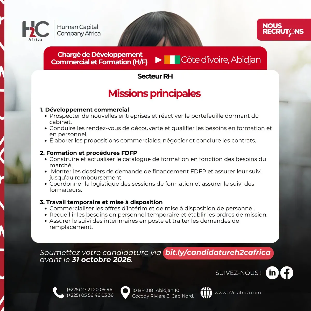 Offre d'emploi RECRUTEMENT DE DEVELOPPEMENT COMMERCIAL ET FORMATION (F/H)