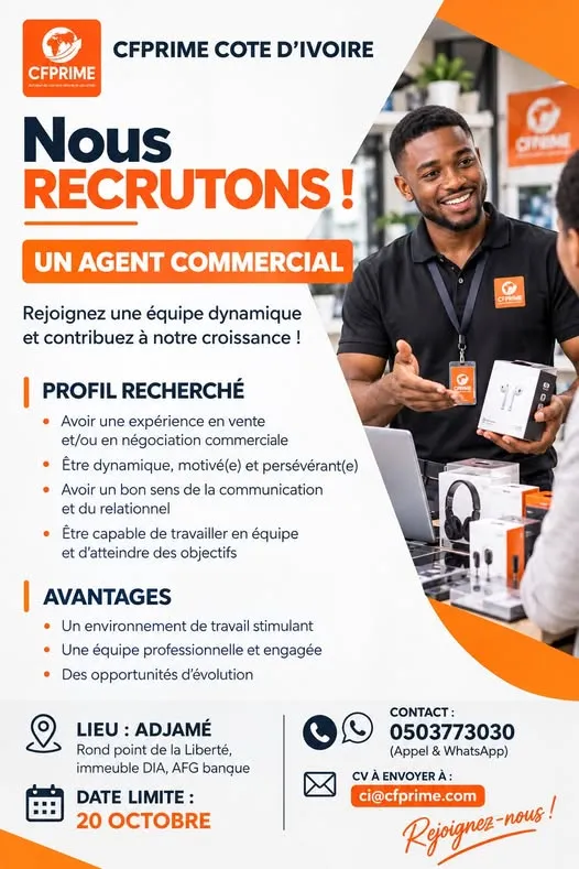 Offre d'emploi RECRUTEMENT AGENT COMMERCIAL (H/F)