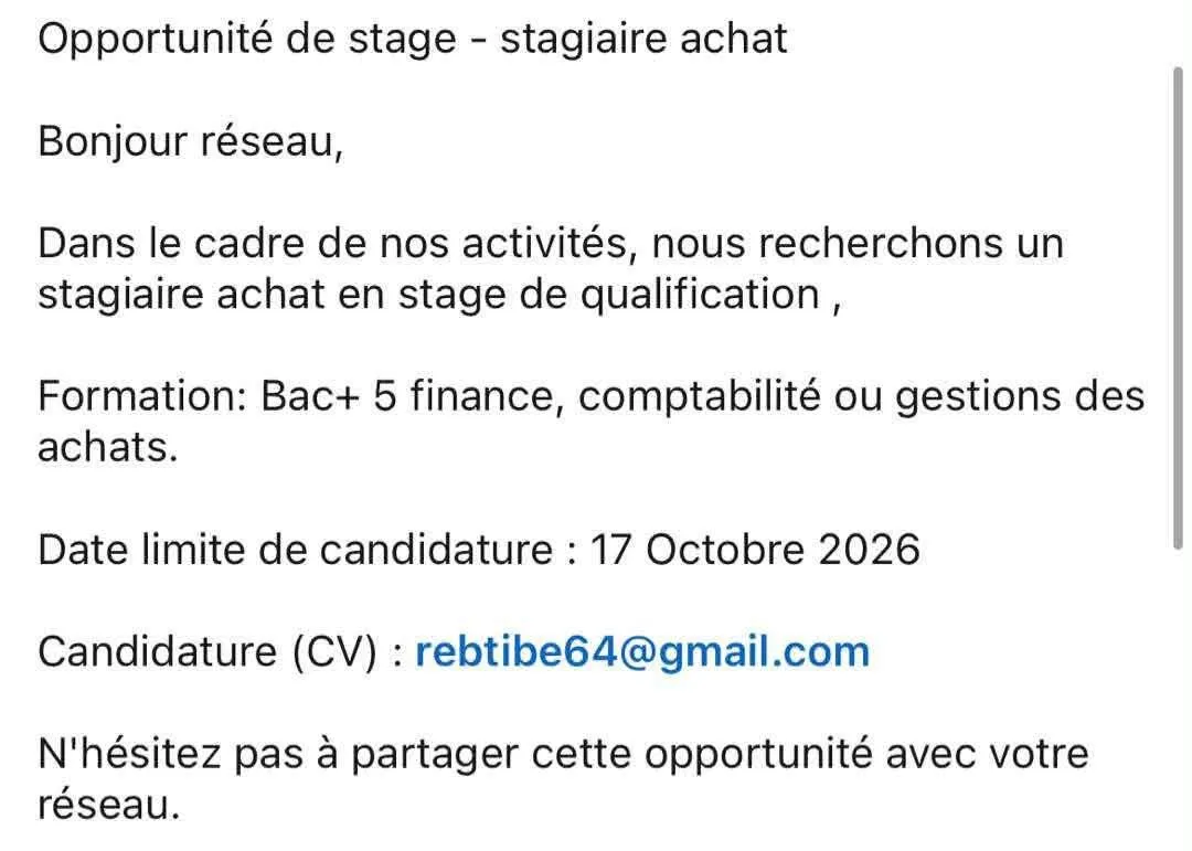 Offre d'emploi RECRUTEMENT STAGIAIRE ACHATS H/F