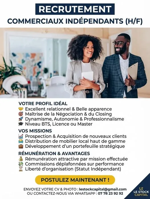 RECRUTEMENT COMMERCIAUX INDÉPENDANTS (H/F)