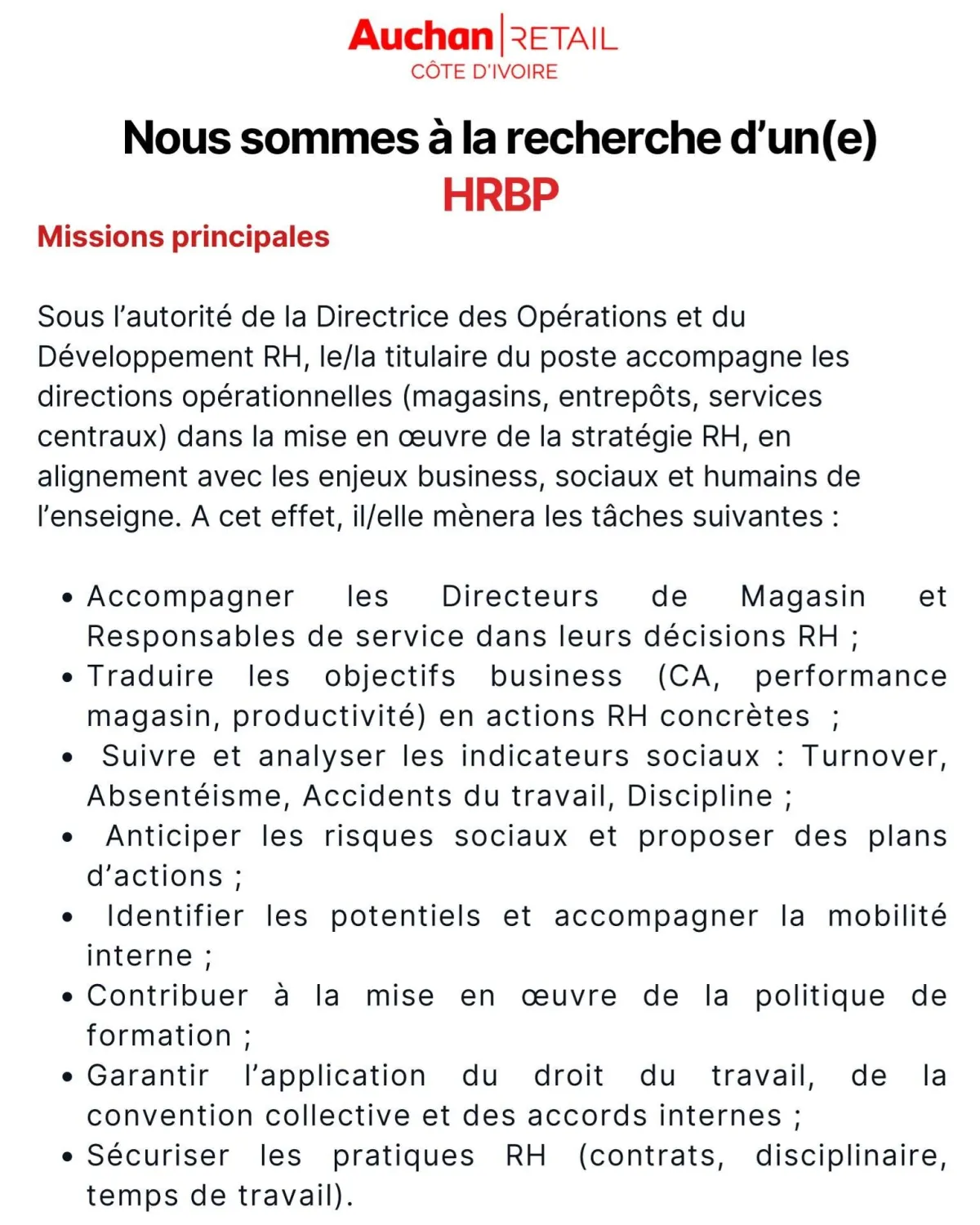 Offre d'emploi RECRUTEMENT RESSOURCES BUSINESS PARTNER