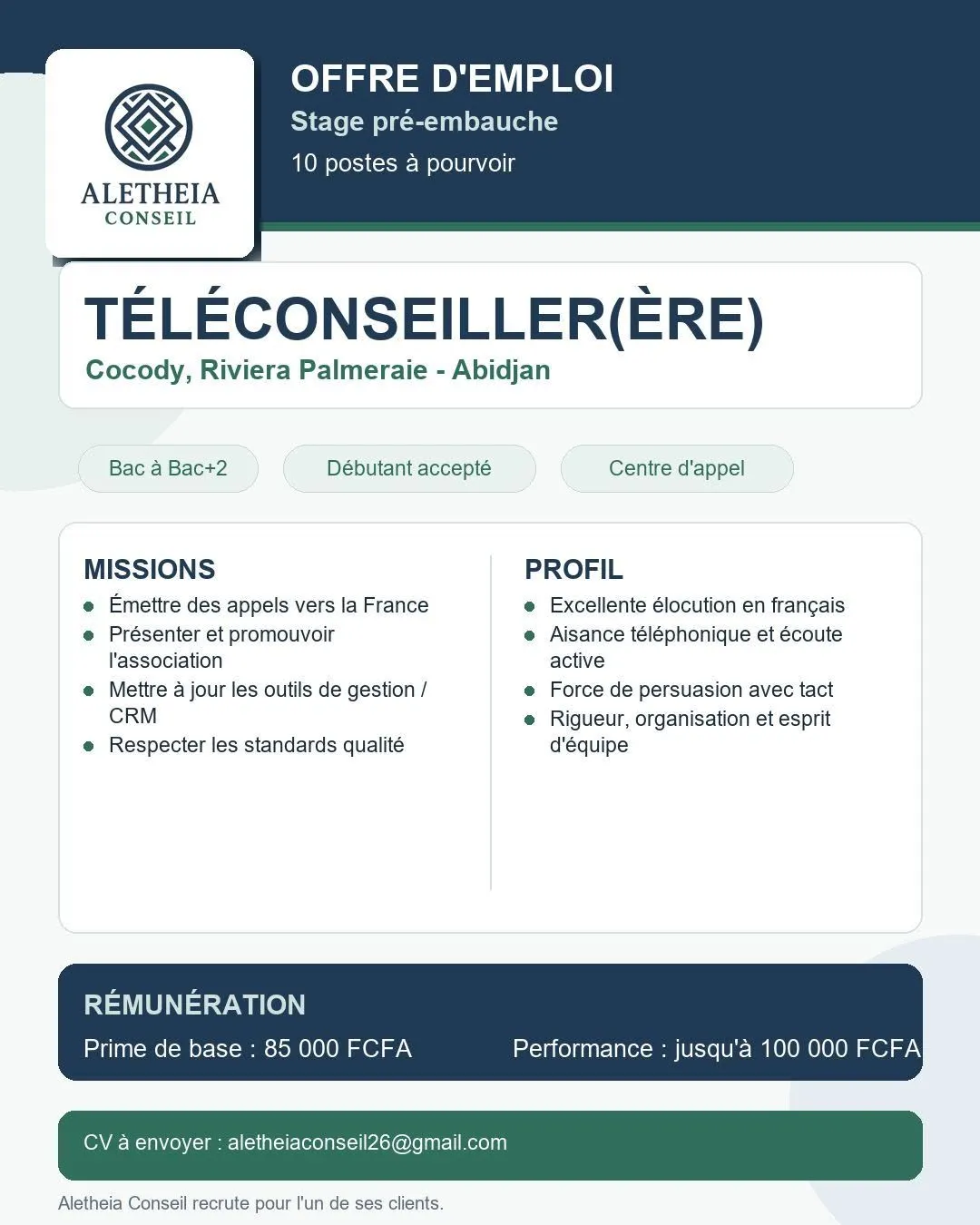 RECRUTEMENT DES TELECONSEILLERS (H/F)