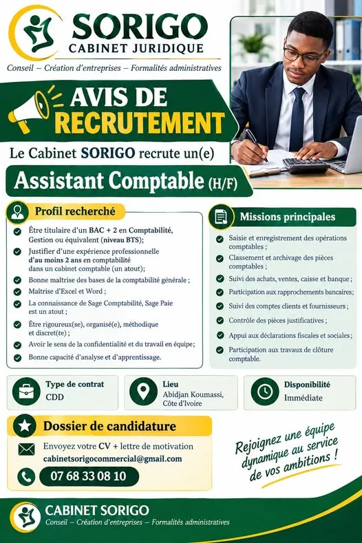 RECRUTEMENT – ASSISTANT COMPTABLE (H/F)