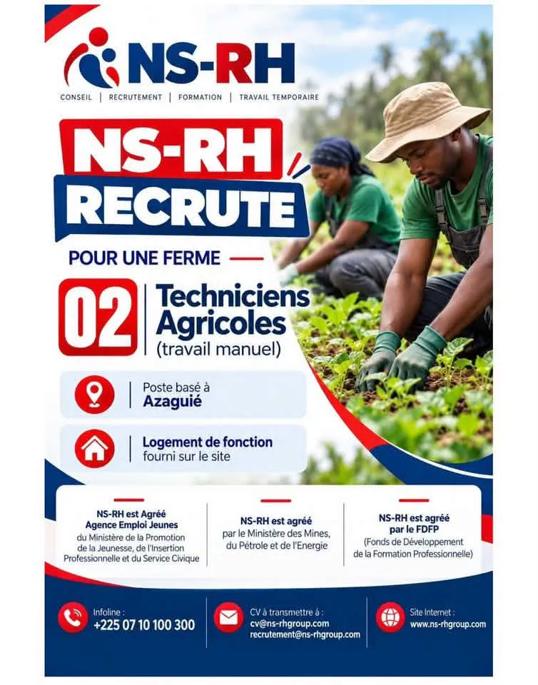 Offre d'emploi RECRUTEMENT DE DEUX TECHNICIENS AGRICOLES