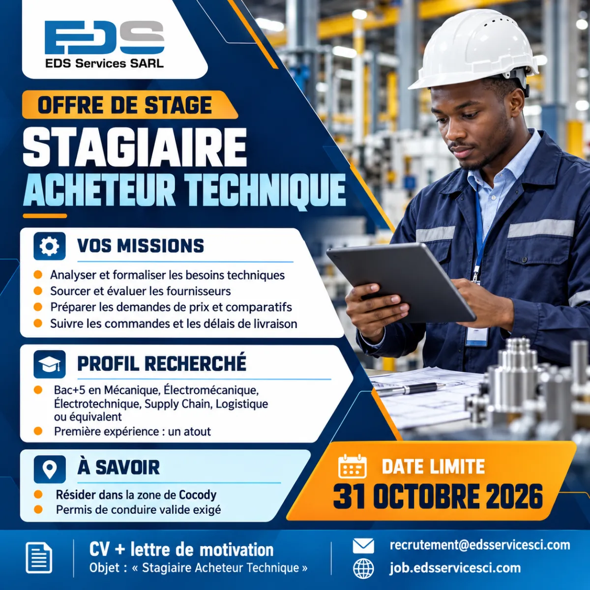 Offre d'emploi RECRUTEMENT ACHETEUR TECHNIQUE STAGIAIRE