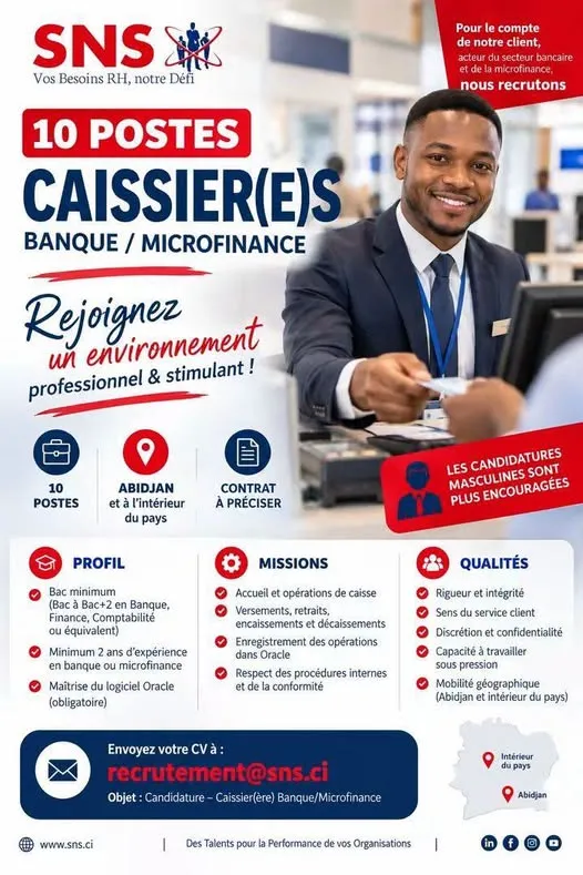 Offre d'emploi RECRUTEMENT DES CAISSIER (H/F)