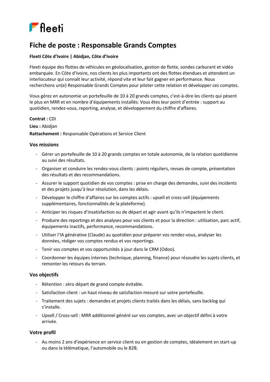 Offre d'emploi RESPONSABLE GRANDS COMPTES (H/F)