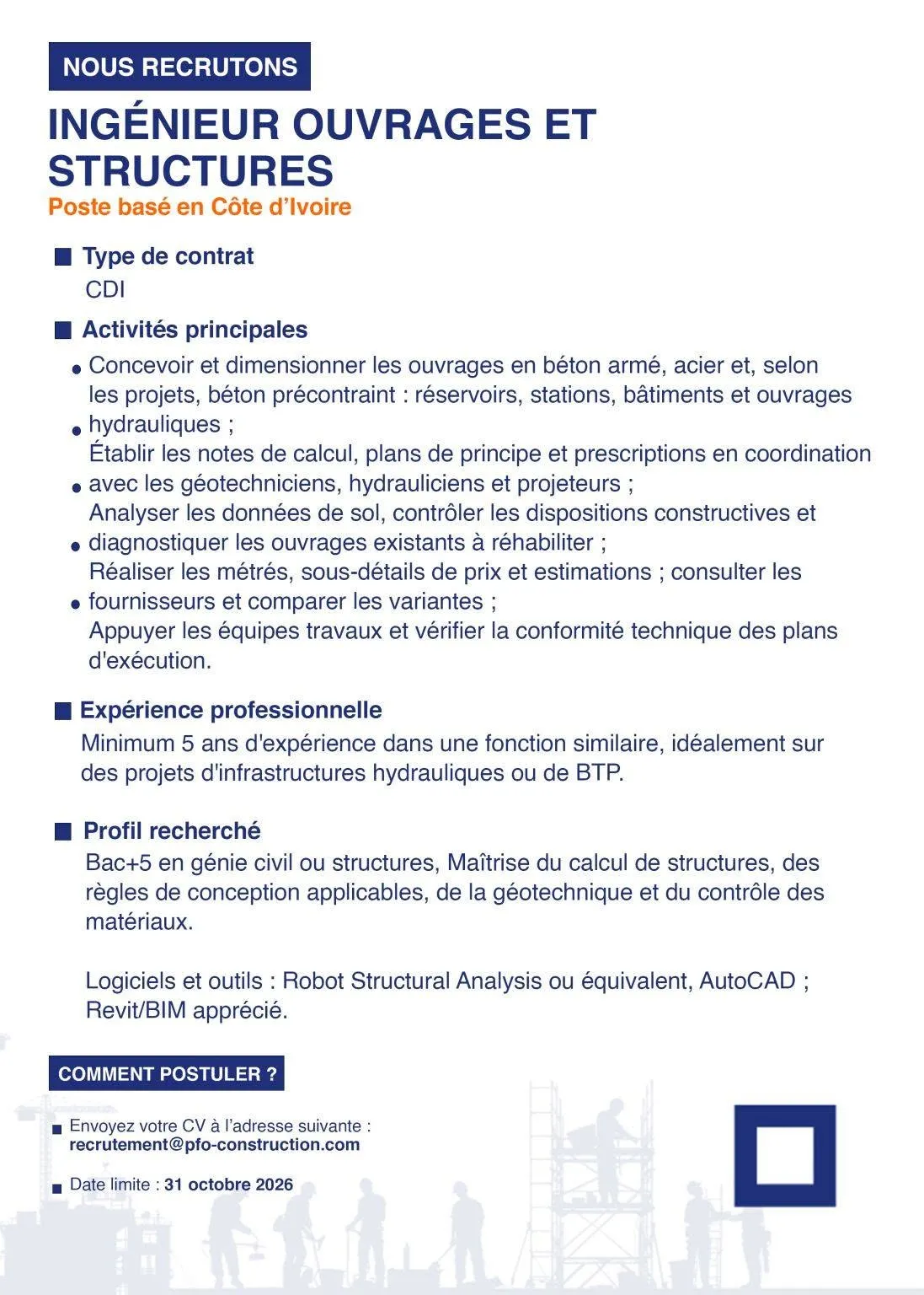 Offre d'emploi INGÉNIEUR OUVRAGES & STRUCTURES (H/F)