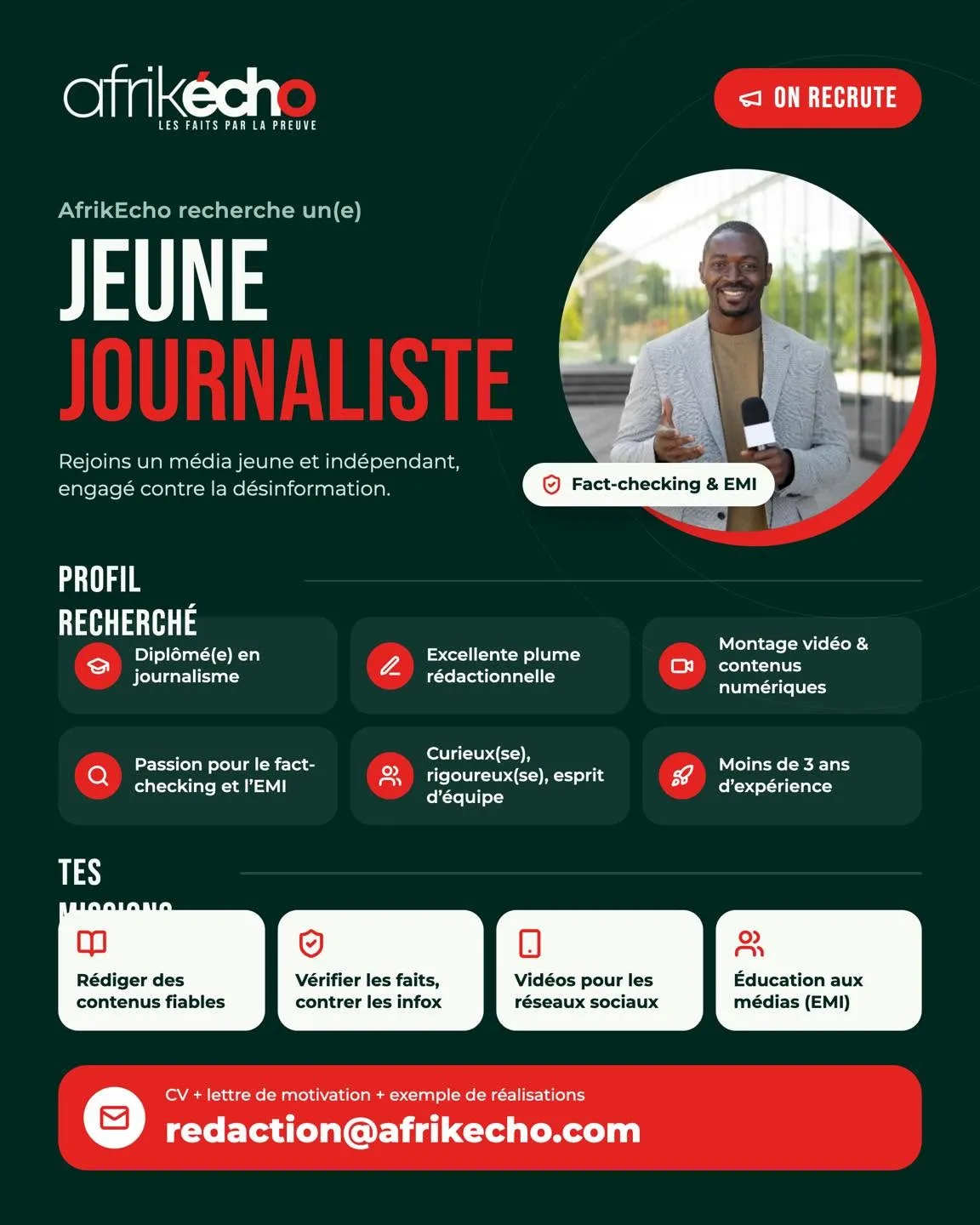 Offre d'emploi RECRUTEMENT D' JEUNE JOURNALISTE (H/F)