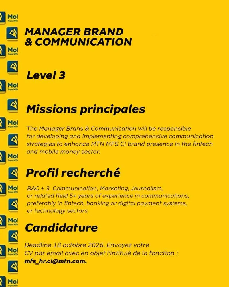 Offre d'emploi RECRUTEMENT MANAGER BRAND & COMMUNICATION