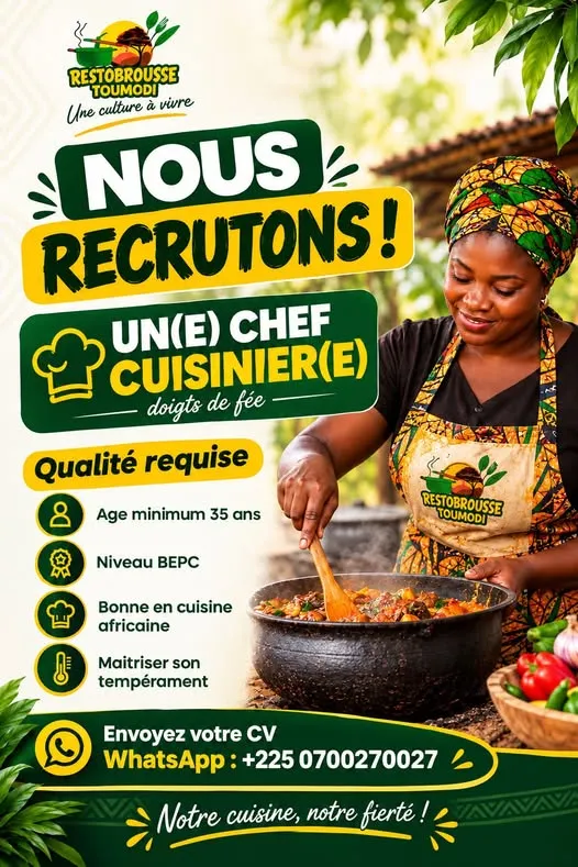 Offre d'emploi RESTAU RECRUTE CHEF CUISINIER (H/F)