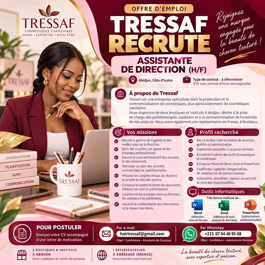 Offre d'emploi RECRUTEMENT ASSISTANT DE DIRECTION (H/F)