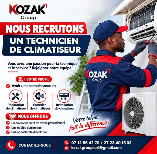 Offre d'emploi RECRUTEMENT TECHNICIEN DE CLIMATISSEUR