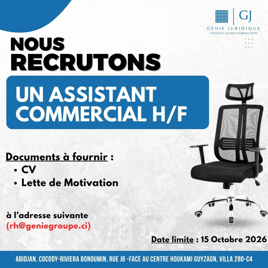 Offre d'emploi RECRUTEMENT ASSISTANT(E)𝗖𝗢𝗠𝗠𝗘𝗥𝗖𝗜𝗔𝗟 (E) 𝗛/𝗙