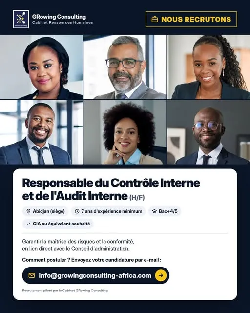 RECRUTEMENT RESPONSABLE DU CONTROLE INTERNE (H/F)