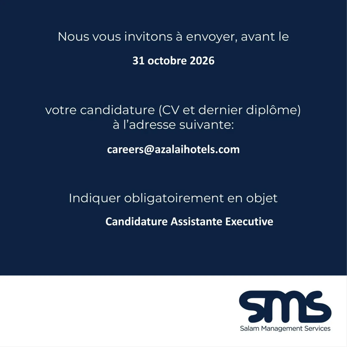 RECRUTEMENT ASSISTANT EXECUTIF (H/F)