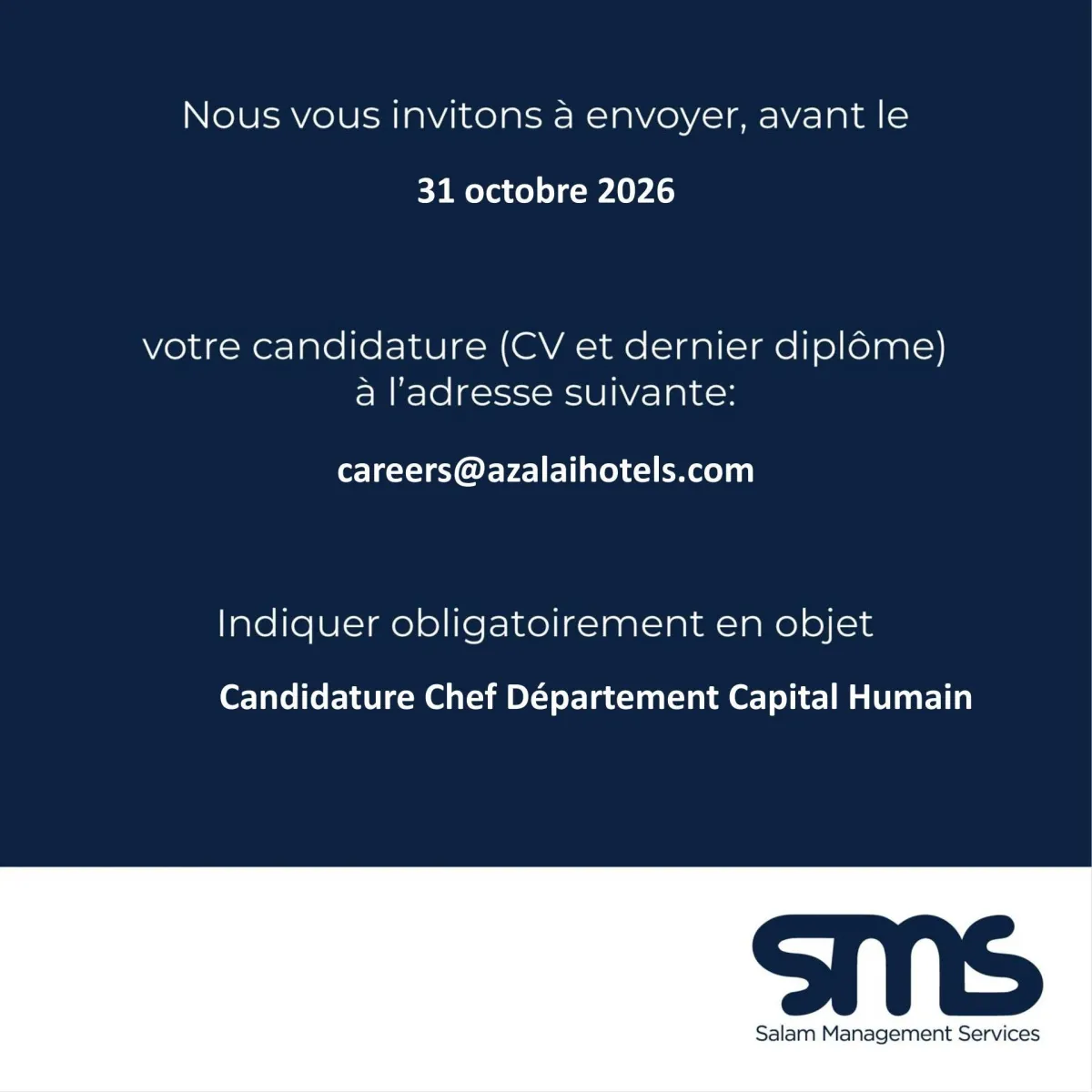 RECRUTEMENT D'UNE CHEF DE DEPARTEMENT