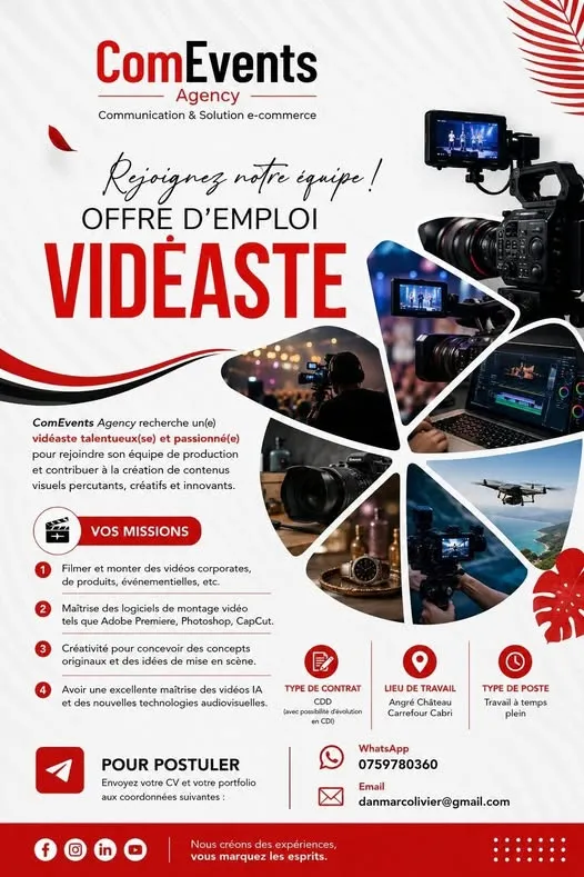 OFFRE D’EMPLOI | VIDÉASTE / MONTEUR VIDÉO (H/F)