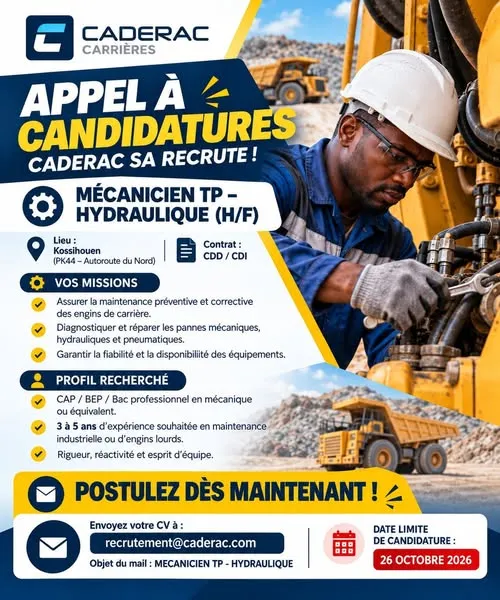 RECRUTEMEN MECANICIEN TP - HYDRAULIQUE H/F