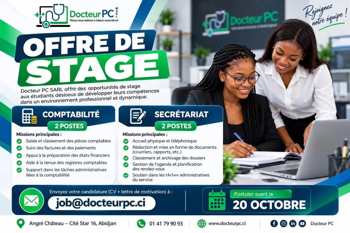 Offre emploi RECRUTEMENT DE PLUSIEURS POSTES à COTE D'IVOIRE