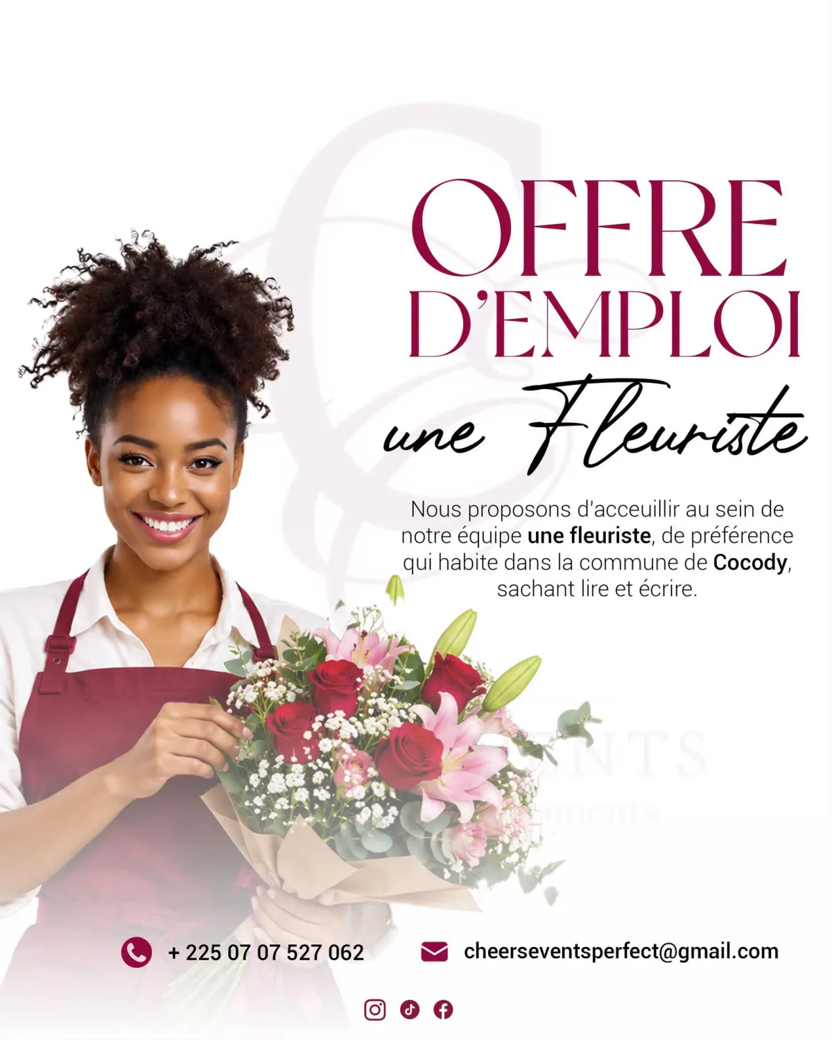 Offre emploi RECRUTEMENT D'UN FLEURISTE (H/F) à COTE D'IVOIRE