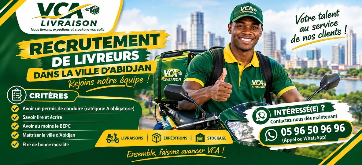 RECRUTEMENT LIVREUR MOTO (H/F) -  - ABIDJAN