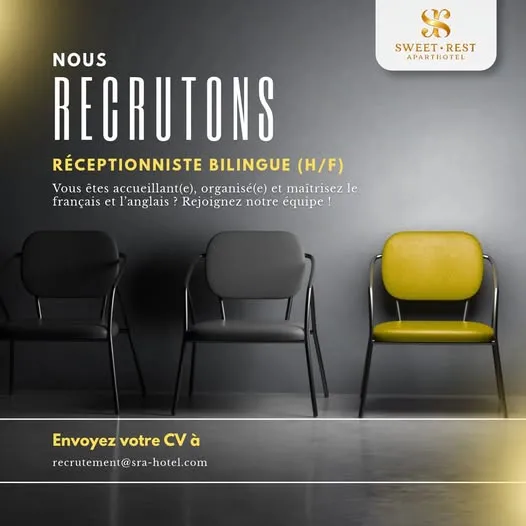 Offre RECRUTEMENT D'UN RECEPTIONNISTE BILINGUE (H/F) à ABIDJAN