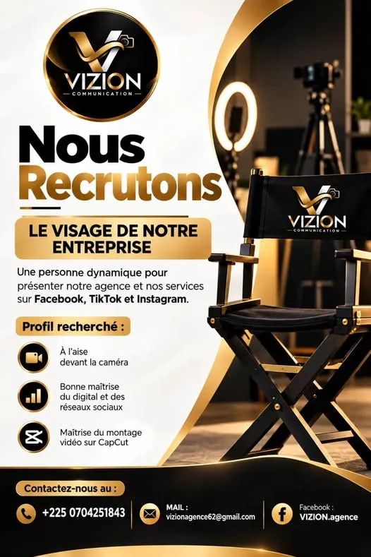 Offre RECRUTEMENT CREATRICE DE CONTENU (H/F) à COTE D'IVOIRE