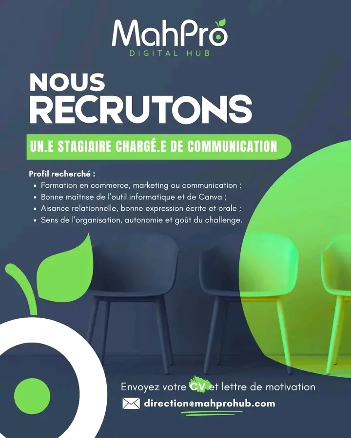 Offre RECRUTEMENT CHARGÉ DE COMMUNICATION STAGIAIRE (H/F) à Abidjan