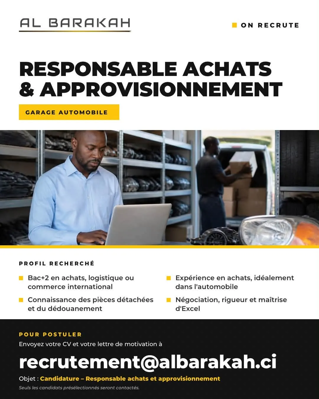 Offre RECRUTEMENT RESPONSABLE ACHATS & APPROVISIONNEMENT à Cote d'ivoire
