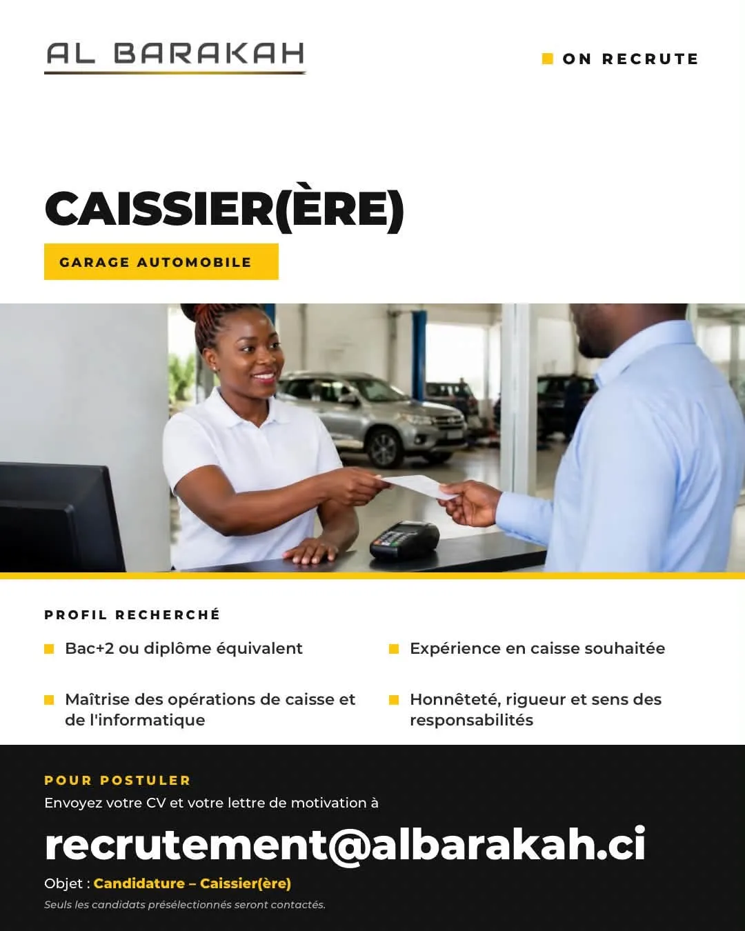 Offre RECRUTEMENT DE CAISSIER (H/F) à Cote d'ivoire