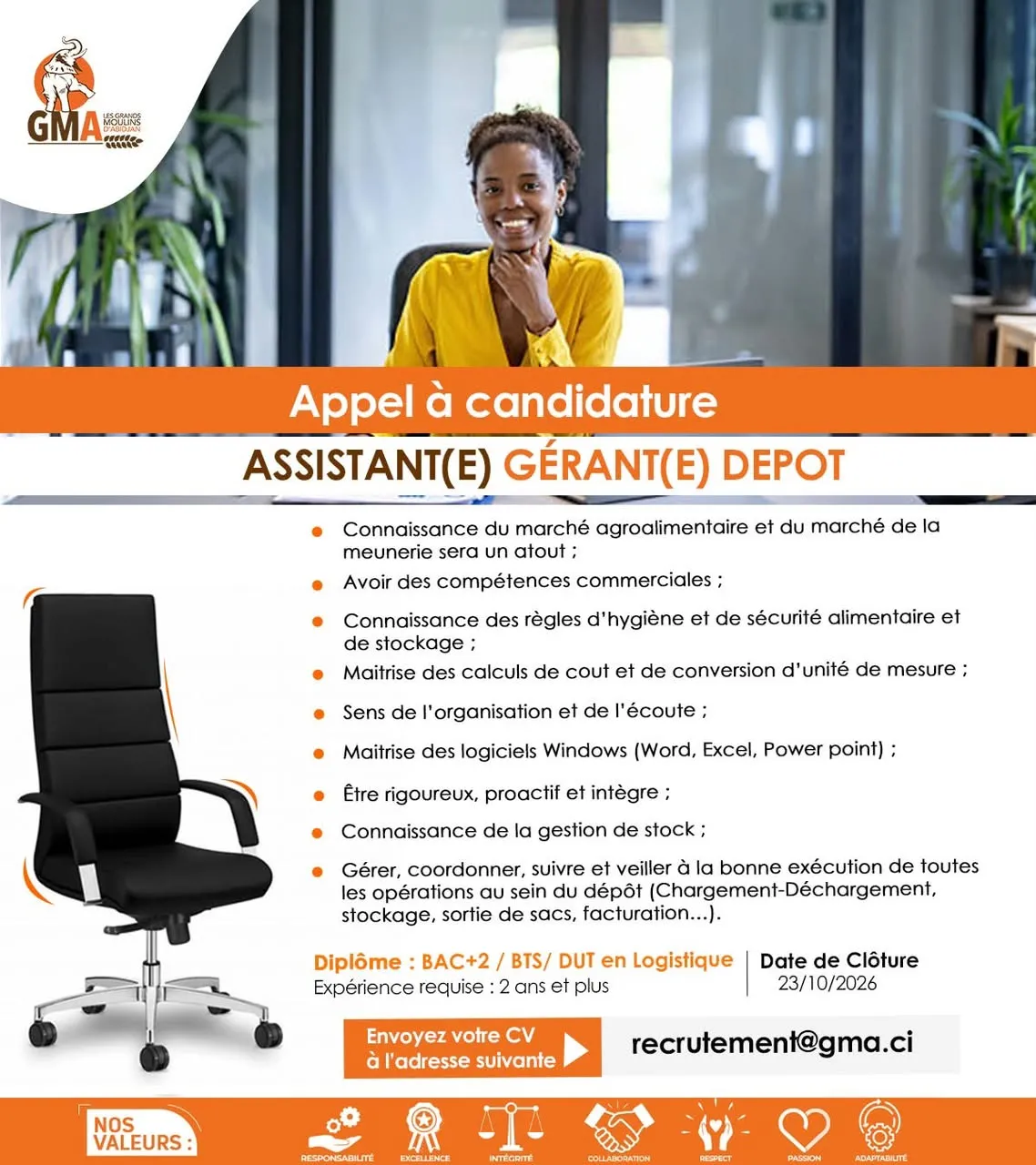 Offre RECRUTEMENT D'ASSISTANT GÉRANT DÉPÔT (H/F) à Cote d'ivoire