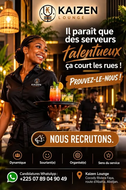 Offre RECRUTEMENT DE SERVEUR / SERVEUSE à ABIDJAN