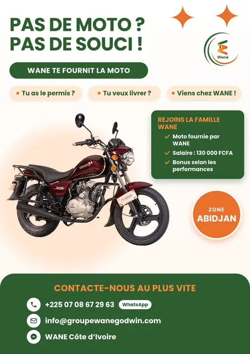 Offre RECRUTEMENT DES LIVREURS (H/F) à ABIDJAN