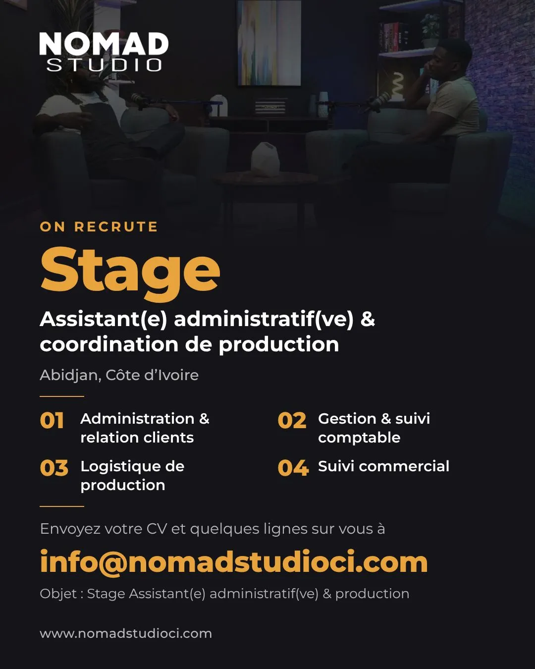 Offre RECRUTEMENT STAGIAIRE ASSISTANT ADMINISTRATIF (H/F) à ABIDJAN