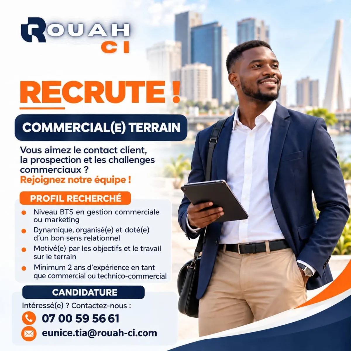 Offre RECRUTEMENT D'UN TECHNICIEN COMMERCIAL (H/F) à COTE D'IVOIRE