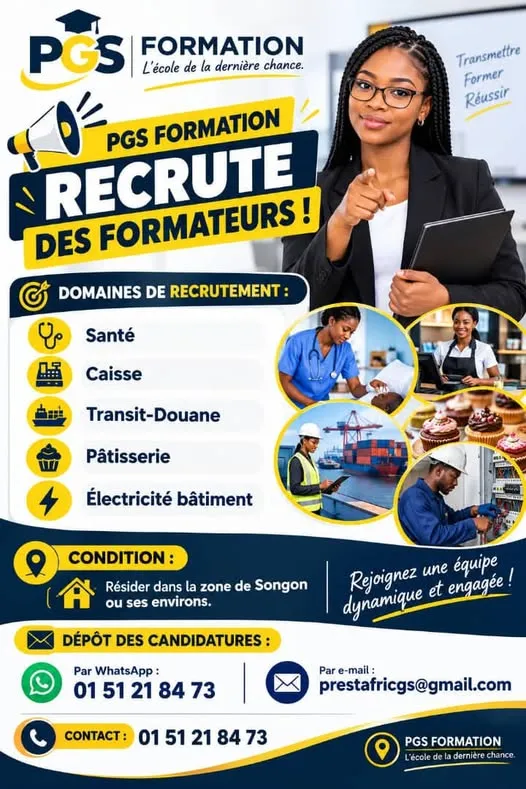 Offre RECRUTEMENT DES FORMATEURS (H/F) à SONGON