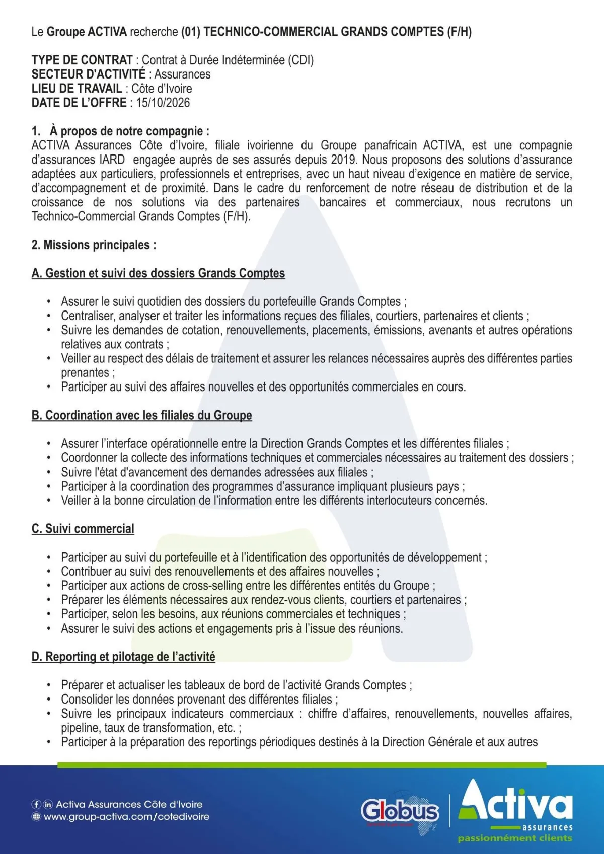 Offre TECHNICO- COMMERCIAL GRANDS COMPTES à COTE D'IVOIRE