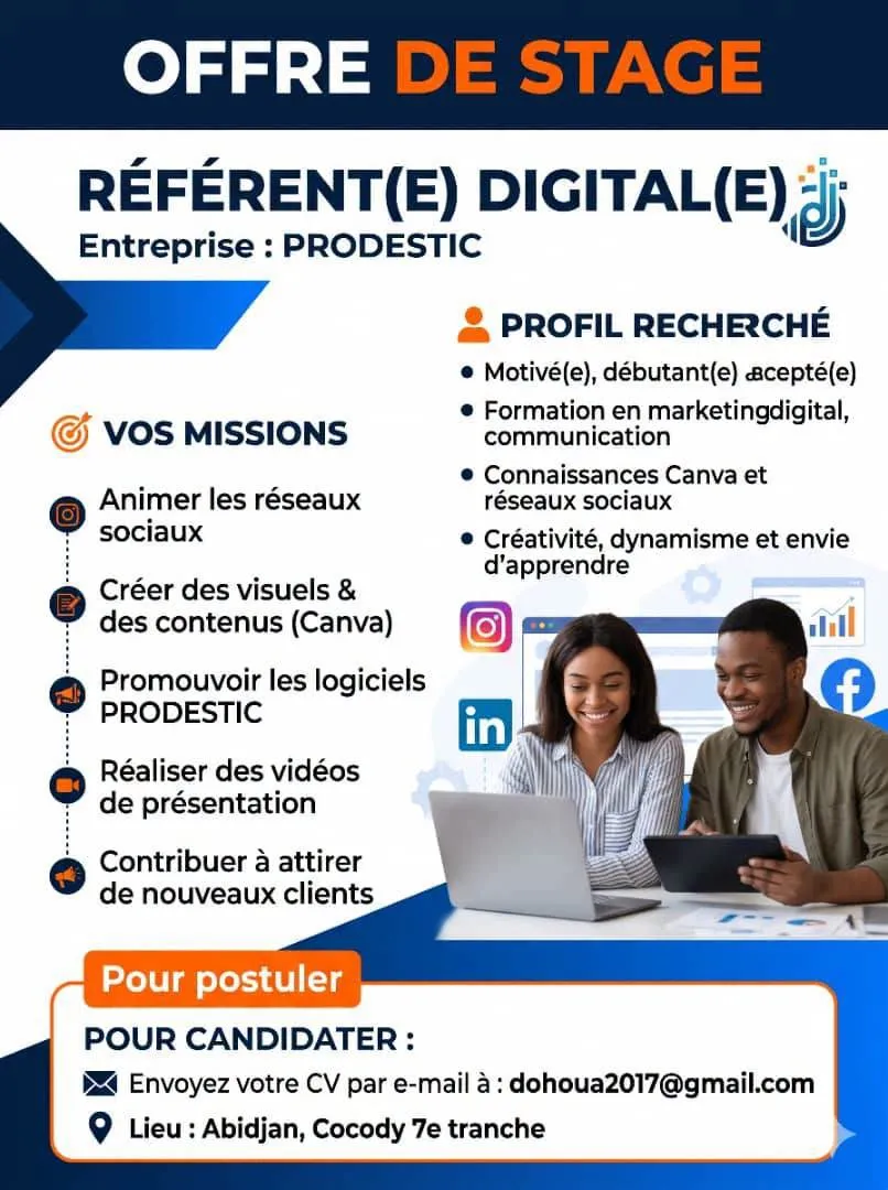 Offre RECRUTEMENT REFERENT DIGITAL (H/F) à ABIDJAN