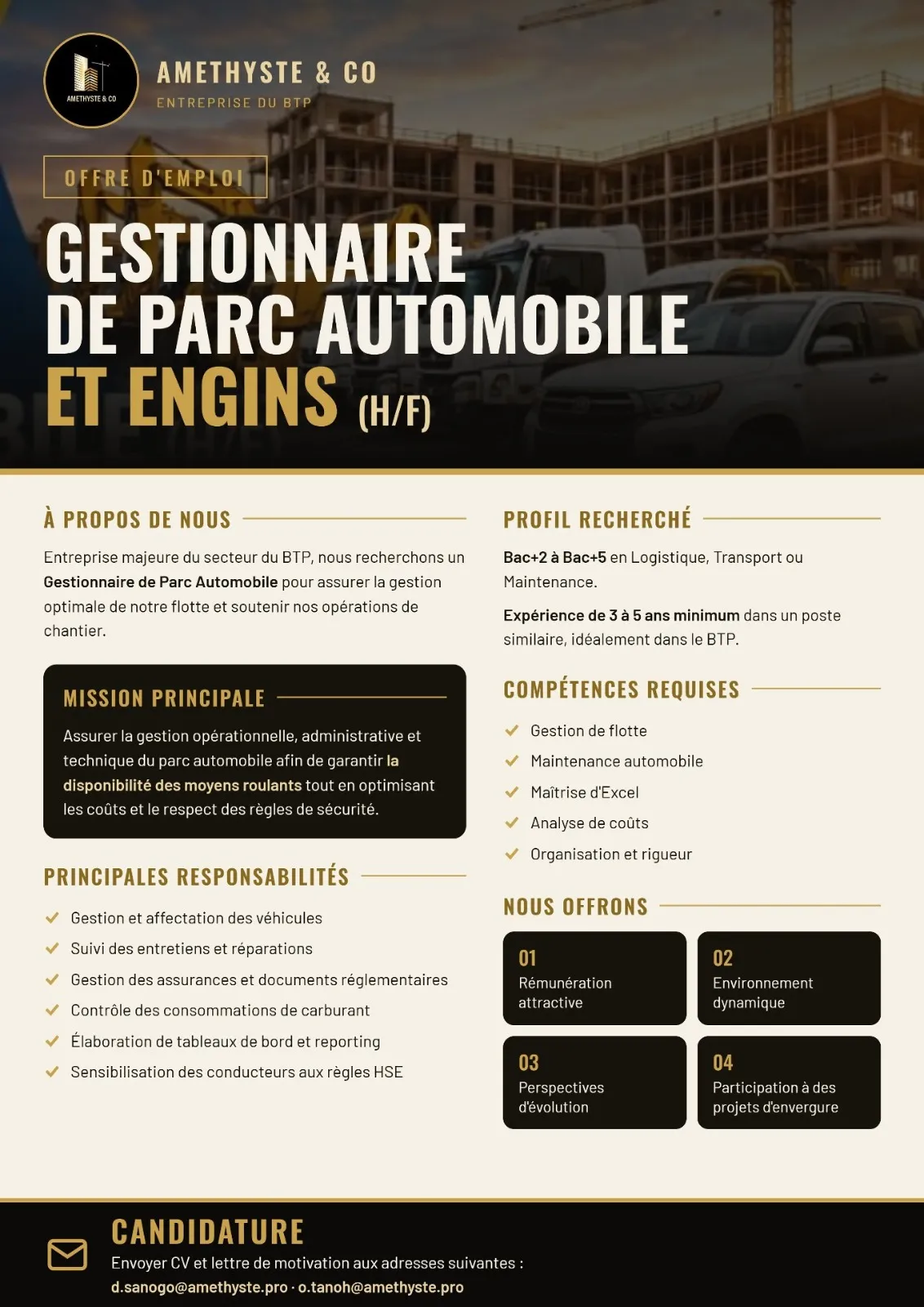 Offre GESTIONNAIRE DE PARC AUTO à COTE D'IVOIRE