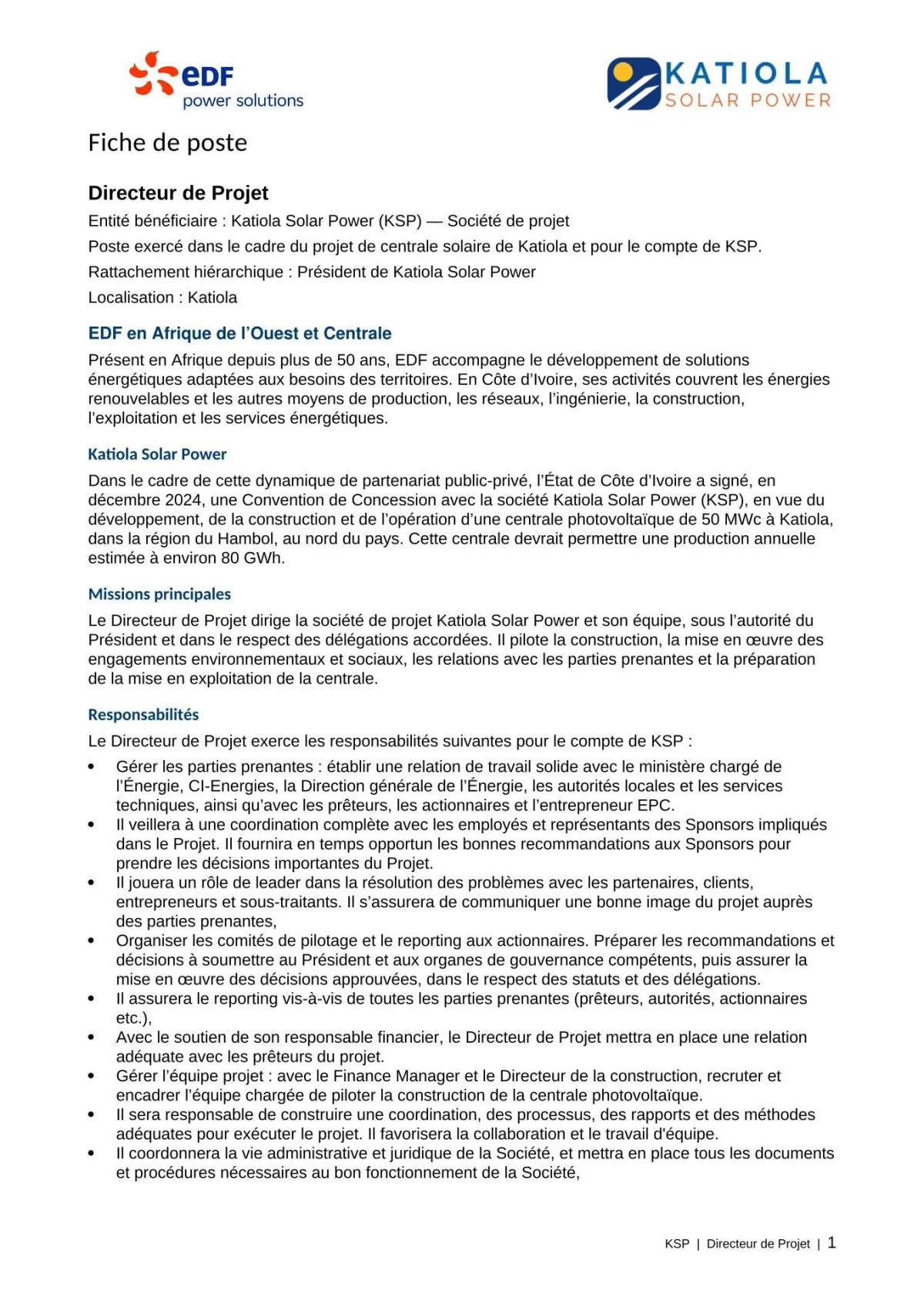 Offre RECRUTEMENT DIRECTEUR DE PROJET à COTE D'IVOIRE