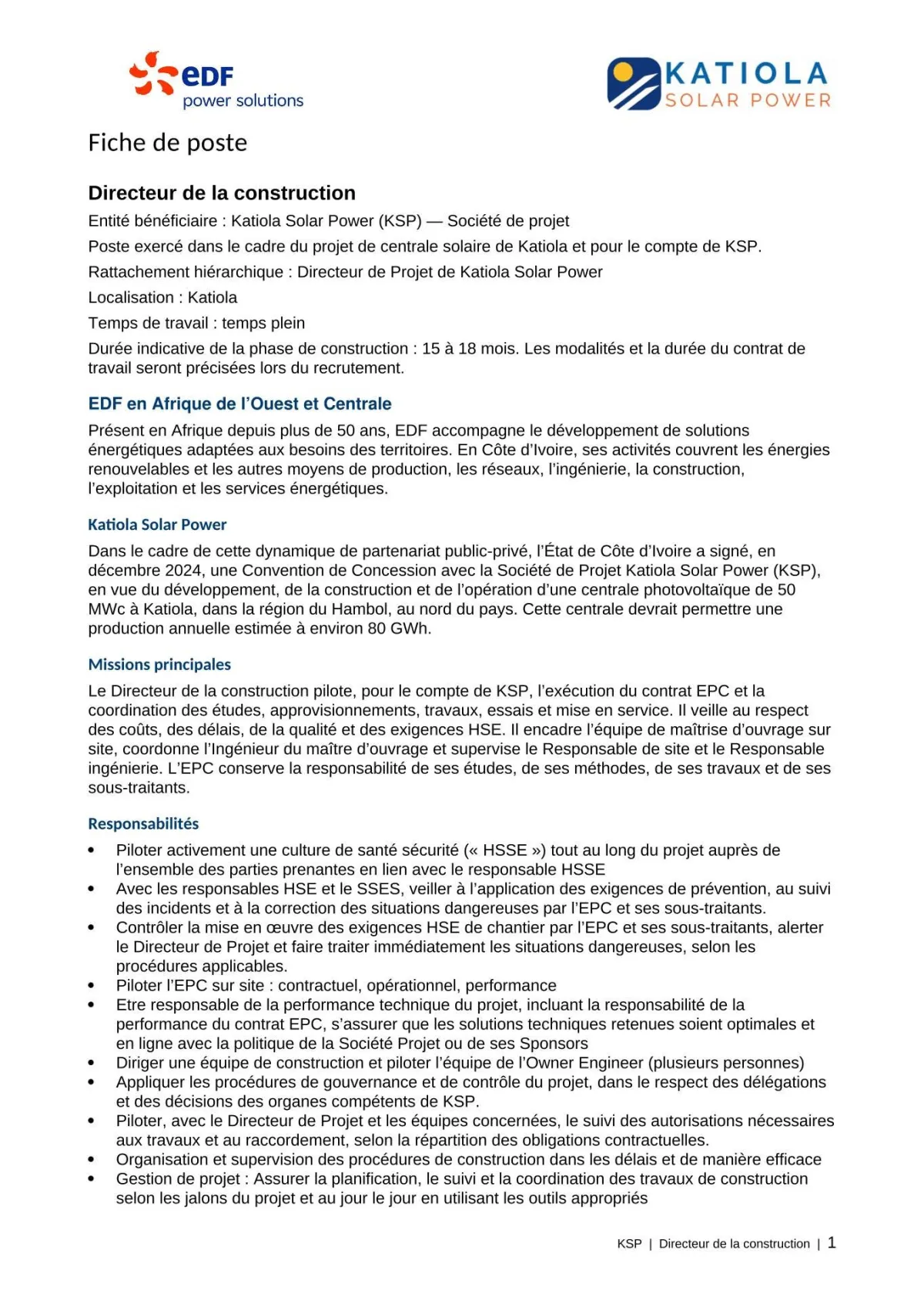 Offre RECRUTEMENT DIRECTEUR DE CONSTRUCTION à COTE D'IVOIRE