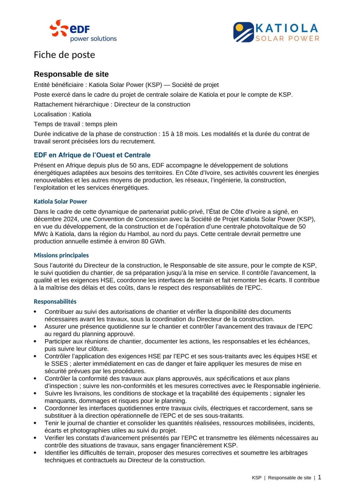 Offre RECRUTEMENT RESPONSABLE DE SITE à COTE D'IVOIRE