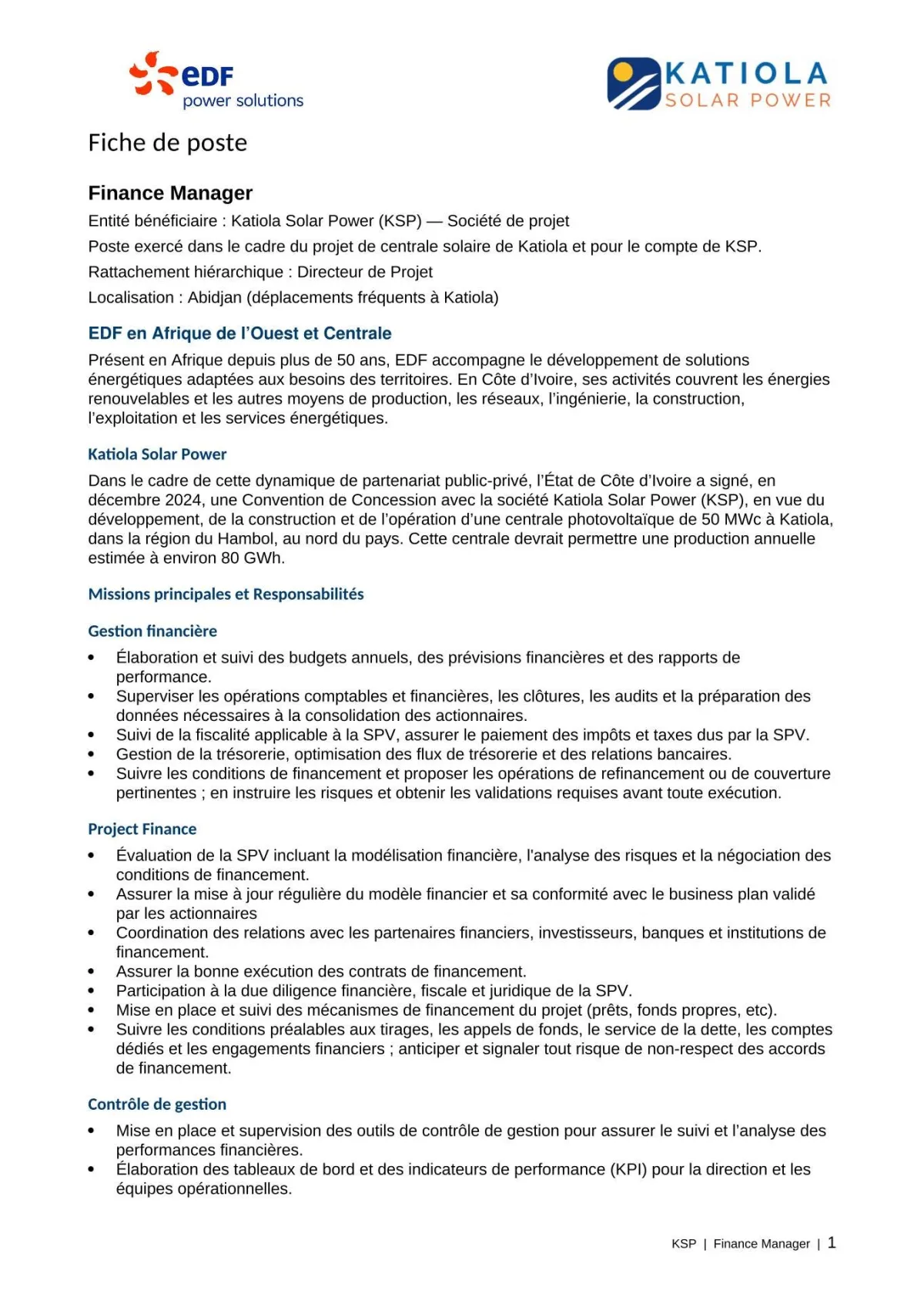 Offre RECRUTEMENT FINANCE MANAGER H/F à COTE D'IVOIRE