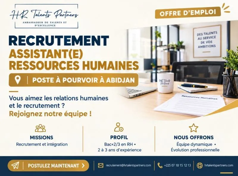 Offre RECRUTEMENT ASSISTANT RH (H/F) à ABIDJAN