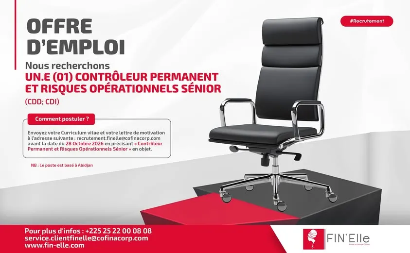Offre RECRUTEMENT CONTROLEUR PERMANENT ET RISQUES OPERATIONS SENIOR à COTE D'IVOIRE