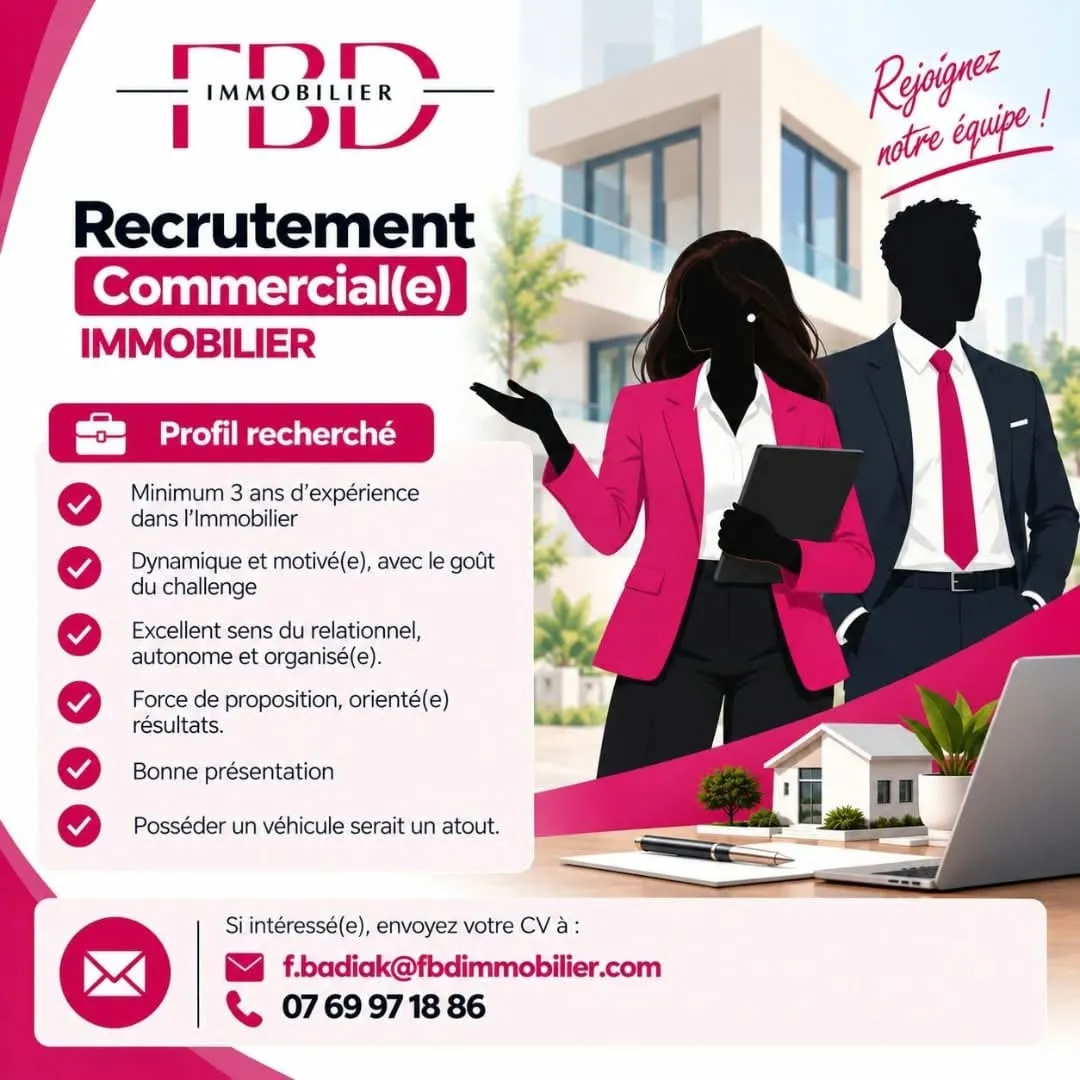 Offre RECRUTEMENT D'UN COMMERCIAL (H/F) à Cote d'ivoire